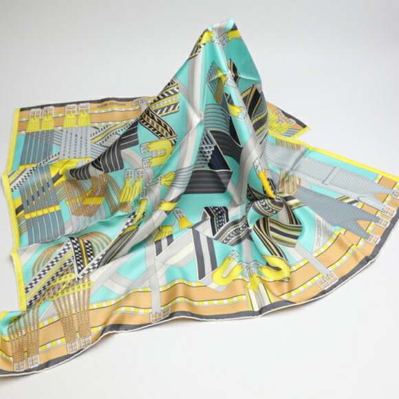 HERMES KARE90 BELT SANGLES EN ZIGAZAG YELLOW GRAY SCARF - Picture 3 of 4